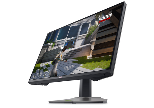 Tilted front view of the Dell Gaming G2524H Full Hd Adaptive Sync Monitor showing Rogue company gameplay on the screen.