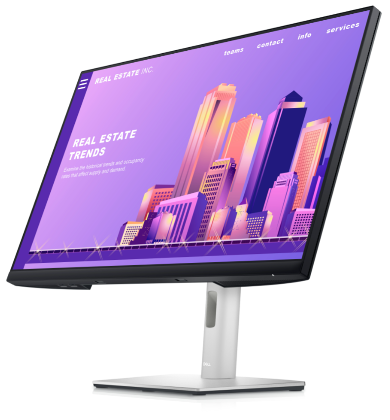 Front of the Dell Professional series P2722HE a 27 Inch USB-C hub monitor designed for the workplace.