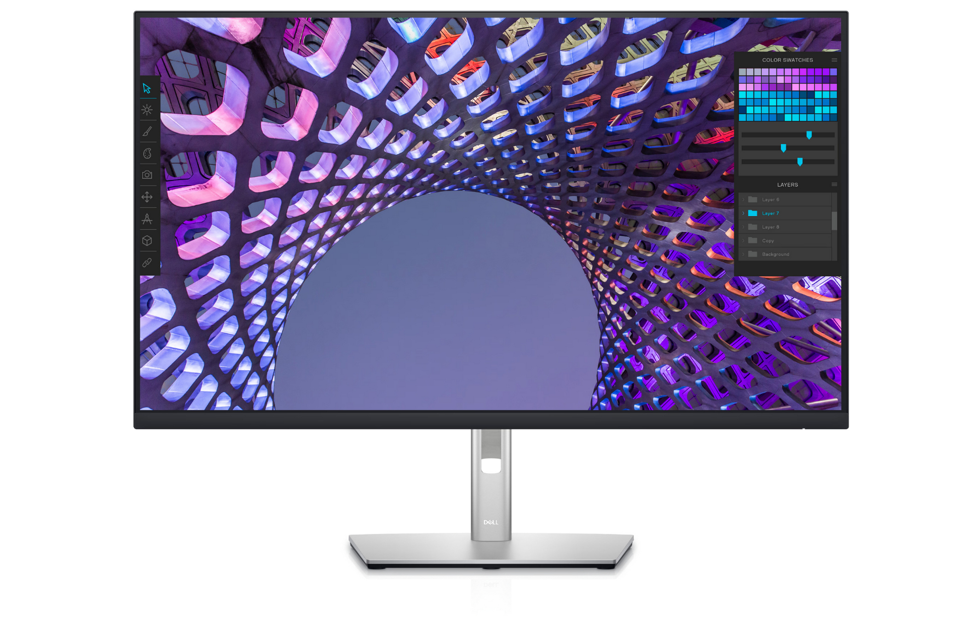 Front of the Dell P3223QE a 32 inch 4K USB-C hub Monitor for business use.