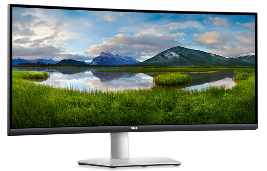 Front of the S3422DW a 34 inch curved monitor with ultrawide WQHD screen, dual 5W speakers, AMD Free-sync tech, adjustable stand & 100Hz refresh rate.