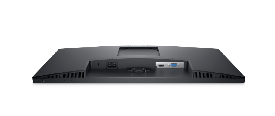 The Dell SE2422H is laid with the screen face down.
The lower left hand edge has a power button and 4 buttons for the onboard menu. The ports below the stand slot from left to right are; Kettle lead slot, HDMI and VGA.