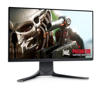 Front view of the Dell Alienware AW2521HFA 25 Inch Full HD at 240Hz Gaming Monitor showing Predator hunting grounds gameplay on the screen.